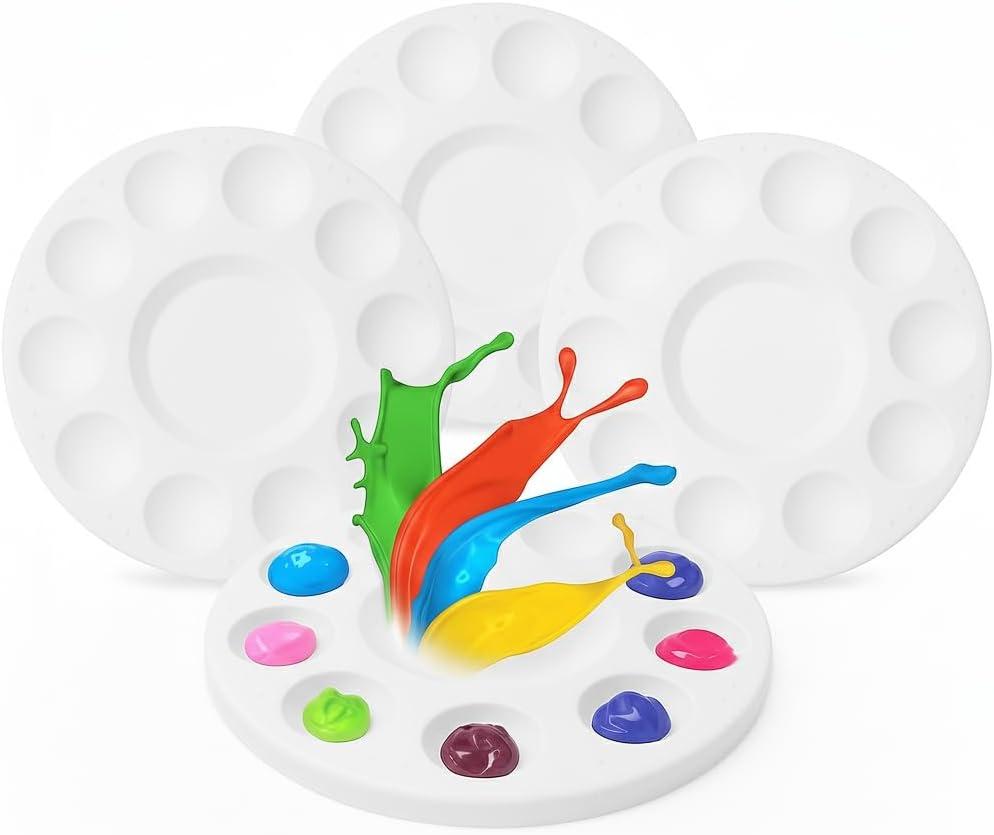 Mr. Pen- Round Paint Tray Palettes, 4 Pack, Plastic White Palettes for Students, Kids, Paint Holder, DIY Craft Class, Painting