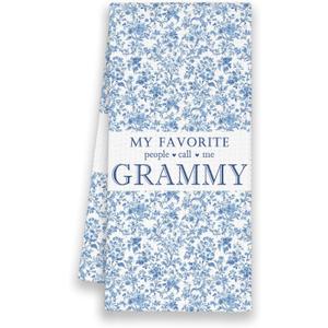 My Favorite People Call Me Grammy Gifts Kitchen Towels, Grandma Bathroom Hand Towels Gifts for Christmas Mother's Day, Blue And White Porcelain Chinoiserie Floral Tea Dish Towel Decor 16x24in