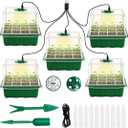 Seed Starter Tray with Grow Light, 5 Packs Plant Starter Tray Seedling Starter Kit with Humidity Domes Base Indoor Greenhouse Mini Propagator Station for Seeds Growing Starting (12 Cells per Tray) (5 Pcs With Grow Lights)