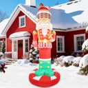 10FT Christmas Nutcracker with Little Gingerbread Man Inflatable Outdoor Decoration Blow up Yard with LED Lights Xmas Funny Giant Large Holiday Party Outside Decor