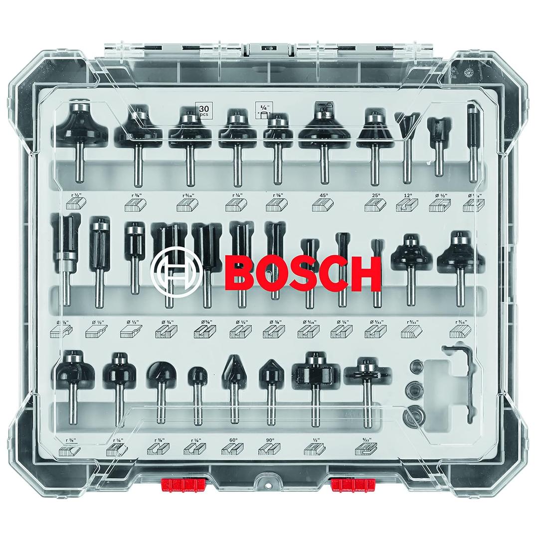BOSCH RBS030MBS 30-Piece (Universally Compatible Accessory) Carbide-Tipped Wood Router Bit Assorted Set