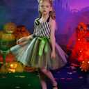 IDOPIP Kids Girls Halloween Costume Black and White Striped Costume Suit Clown Tutu Dress Headband Outfits for Photo Shoot (5-6 Years)