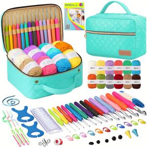 Yarniss Crochet Kits for Beginner, All-Inclusive Crochet Kit for Adults with 14 Size Ergonomic Crochet Hooks,12 Crochet Yarns Balls & Crochet Bag (Green)
