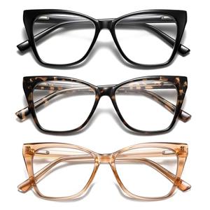 PUBOWT Oversized Reading Glasses for Women Cat Eye Style Blue Light Blocking Computer Readers Ladies Designer Fashion Large Unbreakable Spring Hinge Eyewear PT2005 3Pack +1.25 Strength