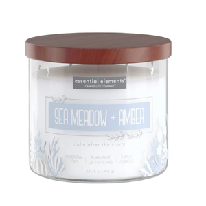 Candle-lite Essential Elements Scented Candles, Sea Meadow & Amber, 14.75 oz Jar, Proudly Poured in the USA, Aromatherapy, 3-Wick with 45 Hours of Burn Time, Perfect for Creating a Relaxing Ambiance