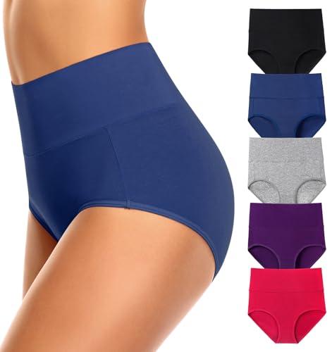 OLIKEME Tummy Control Womens Underwear Cotton Postpartum Plus Size Panties Full Coverage High Waisted Ladies Briefs Multicolor, Medium