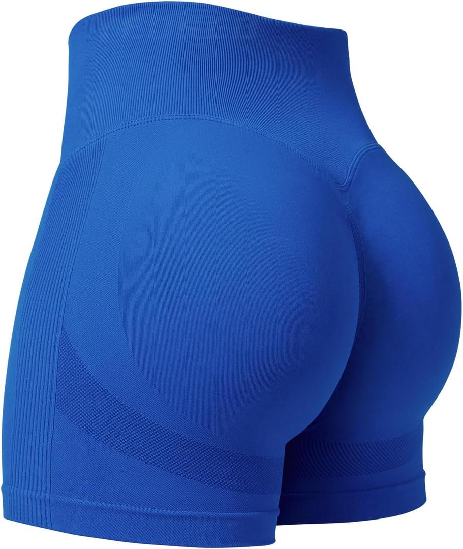 YEOREO Professional Women Workout Shorts 3.6" Scrunch Shorts Seamless High Waisted Contour Gym Yoga Biker Shorts (Medium, Blue)