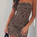 Women's Strapless Tube Top Bodycon Mini Dress, Sexy Ruched Printed Dresses for Club, Party and Night Out (Brown, S)