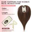 Real Human Hair Topper for Women, Clip in Short 8Inch Dark Brown Hair Topper with Real Scalp, Small Lightweight Secure Hold Topper for Thinning Hair/Receding Hairline, Seamless Blend Daily Wear