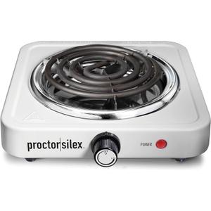 Proctor Silex Portable Electric Stove, Stainless Steel Single Burner Cooktop, Compact, Adjustable Temperature Hot Plate, 1200 Watts, White (34106)