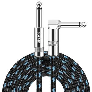 10FT Instrument Cable - Electric Guitar & Bass Cable with Right Angle 1/4 Inch Connector - Black & Bluetest