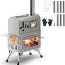 Tent Stove Wood Stove with Oven – 2-in-1 Dual-Use Outdoor Camping Oven for Tent Cooking, Stainless Steel High Temperature Stove, Glass Door, Anti-Slip Feet, Full Accessories