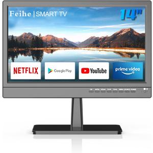 14 inch Small Smart TV, HD Flat Screen Android TV Download APPs for Kitchen, Bedroom, RV