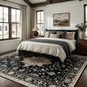 RELEANY Area Rugs 8'x10' Washable Non-Slip, Floral Vintage Distress Print Pattern Medallion Carpet for Living Room Bedroom Dining Room, Black Brown Neutral Dark Tan