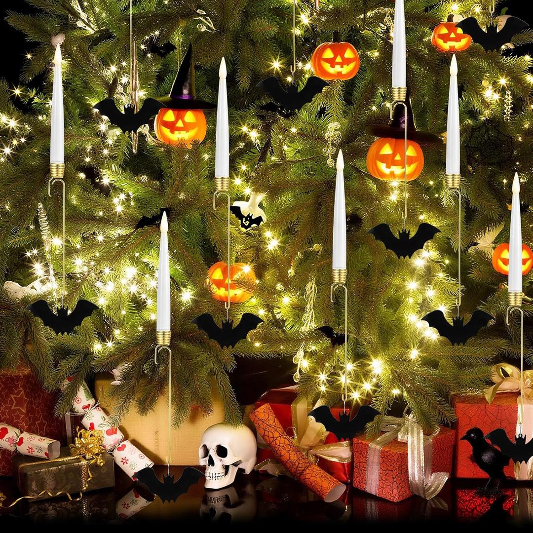 Baquler 12 Pcs Black Christmas Tree Candles with Remote, LED Hanging Flickering Flameless Battery Operated Candles with Bat Hooks Ornaments for Christmas Tree Home Winter Party Decor