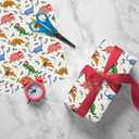 WAPLIGHAL Christmas Dinosaur Wrapping Paper - Colorful Dino Gift Wrap with Santa Hats, Holly, and Snowflakes on a White Background - 28 x 40 Inches - Perfect for Kids, Adults, and Holiday Fun
