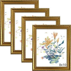 BESCRCL 8x10 Picture Frame Gold with Real Glass, Ornate Vintage 8 x 10 Photo Frames for Wall and Tabletop Display, Set of 4