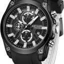 MEGIR Men's Analogue Sport Chronograph Luminous Quartz Watch with Fashion Silicone Strap (White)