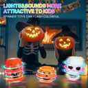 DERAYEE Halloween Basket Stuffers for Kids, 3PCS LED Pumpkin Skull Light Up Spinning Tops Halloween Spinning Toys Gifts for Halloween Party Favors Goodie Bag Fillers Classroom Rewards