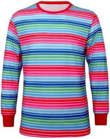 Adult Fun Colorful Costume Creepy Rainbow Striped Multicolored Tee Casual Long Sleeve Shirt for Unisex
