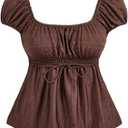 SOLY HUX Women's Square Neck Short Sleeve Peplum Tops Cute Summer Blouse for Teen Girls Babydoll Top T Shirt, Small