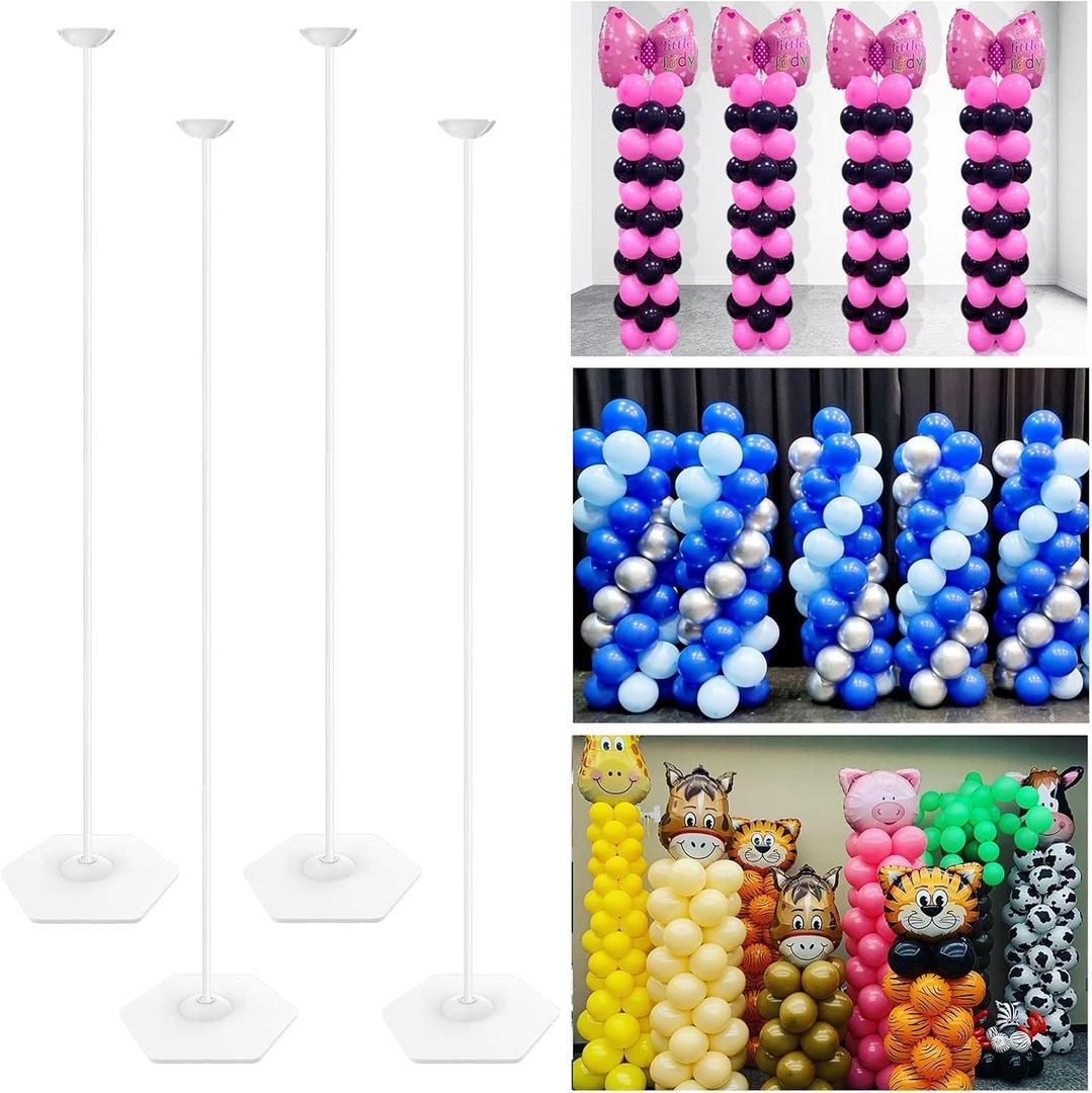 YALLOVE 4 Set of 63 Inch Metal Balloon Column Stand with Water Weight, Internal Threaded Rod Design, Stable, Reusable, Easy to Assemble n Disassemble, Great for Wedding, Grad, Shower Party Decoration