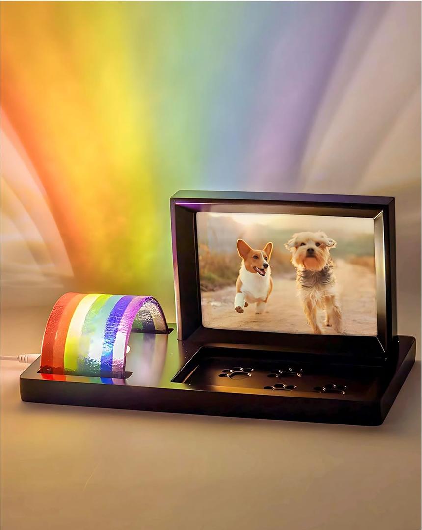 Capti Rainbow Bridge Light and Dog Photo Frame  Radiant Dog Memorial Gifts for Loss of Pet, Rainbow Glass Dog Memorial Frame, LED Light, for Sympathy, Bereavement, Grief and Loss of A Dog or Cat