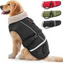 Dog Coat, Warm Dog Winter Coat Reflective Jacket Waterproof Fleece Vest, Pet Jacket Cozy for Cold Weather, Dogs Snowsuit Windproof, Adjustable Buckle for Large Dogs (Black)