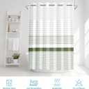 No Hook Boho Shower Curtain with Snap in Fabric Liner Set, Sage Green and White Striped Modern Double Layers Waterproof Fabric with See Through Top Window Open Grommet Bath Curtain 71x74 Inch