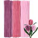 300Pcs Pastel Pink Pipe Cleaners Craft Bulk, 12'' Long 0.3'' Thick Fluffy Chenille Stems Set for Flowers, 3 Assorted Colors Fuzzy Sticks for DIY Art, Gifts Making & Festive Decorations