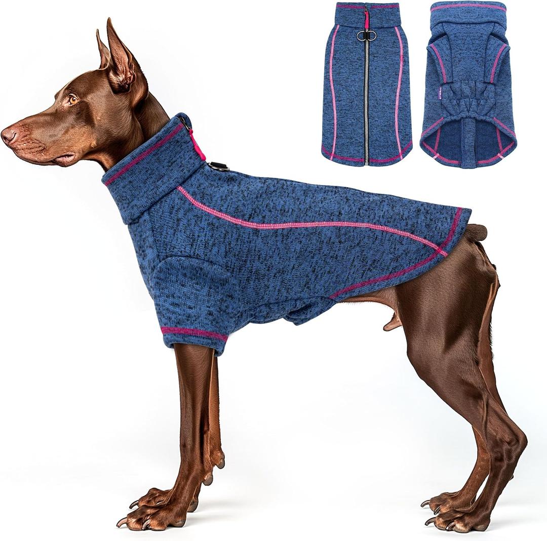 cyeollo Dog Fleece Jacket Sweater Lightweight Pet Coat Reflective Jackets Step in Zipper Warm Dog Sweaters for Medium Dogs (XX-Large, Blue)