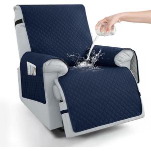 100% Waterproof Recliner Chair Covers 23.6", Non-Slip Recliner Cover for Chair with Pocket Washable Recliner Covers that Stay in Place with Elastic Straps for Dogs Cats Kids Pets-Navy Blue