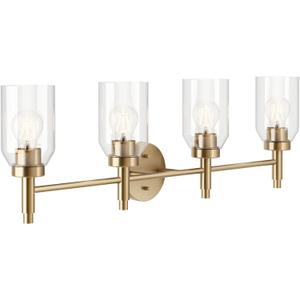 Kichler Madden 4-Light Bathroom Vanity Light Fixture with Clear Glass Shades in Champagne Bronze, Modern Wall Mount for Single or Double Vanity Over Mirror (10.5" x 34"), 55186CPZ