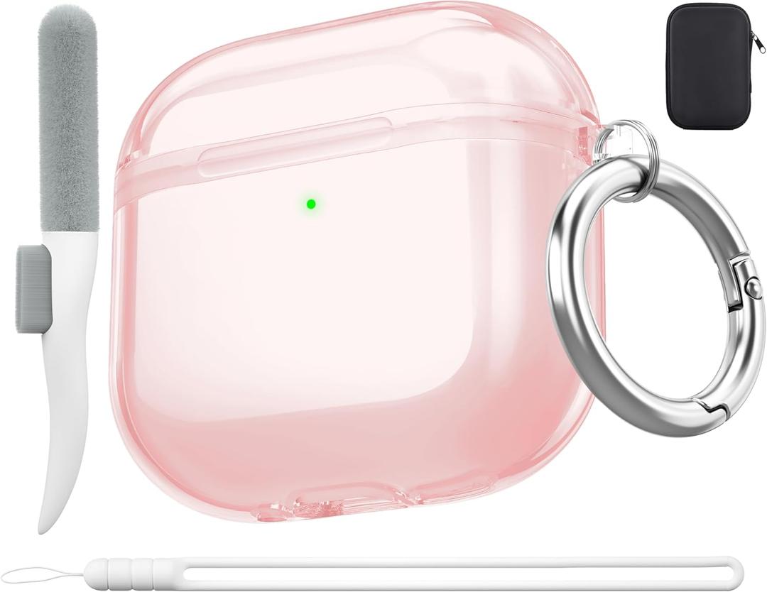 Valkit Compatible Airpods 4 Case Pink, Soft TPU AirPods 4th Generation Case Cover with Cleaner Kit, Shockproof Protective Case with Keychain for Apple AirPods 4 Gen Cases for Women Men - Clear Pink