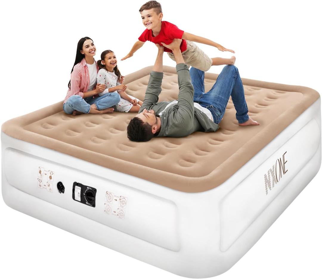 NXONE King Air Mattress,Inflatable Airbed Luxury Double High Self Inflation Deflation Twin Air Mattress with Electric Built-in Pump, Blow Up Guest Bed for Home Portable Camping Travel (Brown)