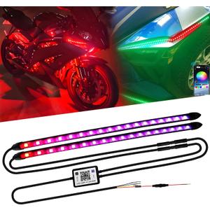 Qasim 14inch RGB LED Light Strip APP Control Multi Color,35.5CM Cool Start White Dynamic RGB Amber Turn Signal DRL Sequential Strip Grille Chassis Light Kit for Car/Snowbike/SUV/Bike/Truck