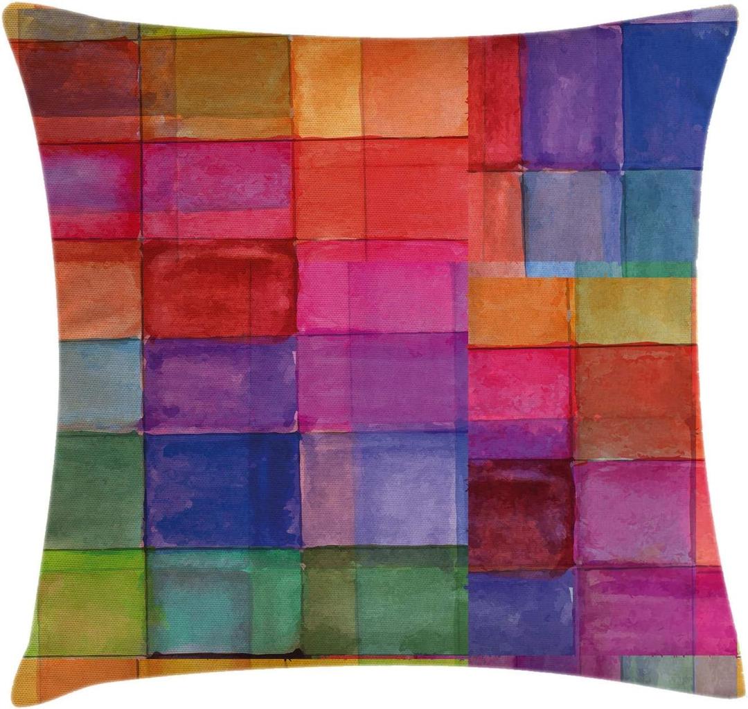 Ambesonne Abstract Throw Pillow Cushion Cover, Rainbow Colored Geometric Blurry Effects Watercolor, Decorative Square Home Accent Pillow Case for Living Room and Bedroom, 20" X 20", Blue and Red