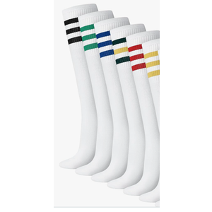 5 Pairs Retro Striped Tube Socks White over the Calf Tube Hoses Men Knee High Striped Athletic Socks for Men, Size 10-13, Multicolor
