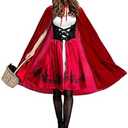 Simplecc Women Little Red Riding Hood Costume Christmas Halloween Party Dress with Cape. Size Medium