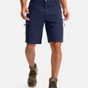 Pudolla Men's Hiking Cargo Shorts 9" Lightweight Outdoor Work Shorts for Men Travel Golf Camping Casual with 5 Zipper Pockets(Navy X-Large)