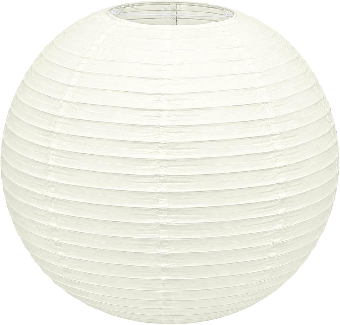 Beige Round Paper Lantern Lampshade, 24 in Large Foldable Paper Pendant Light Shade, Chinese Style Ceiling Lamp Cover for Living Room Bedroom Wedding Patio Party Decor