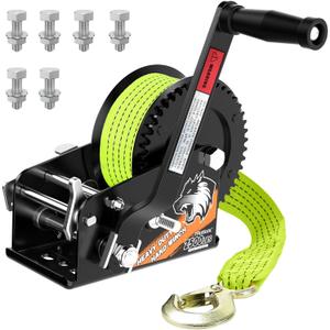 Boat Trailer Winch, Heavy Duty Hand Crank winch with 33FT Strap, 2- Way Ratchet and Ratio 4:1/8:1Gear Two Speed Switchable 2500 lbs Boat Winches for Trailers, Towing Truck, ATV, RV and Jet Ski (Green)