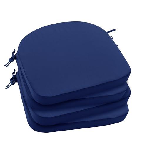 Outdoor Chair Cushions Set of 3: Waterproof & Fade Resistant Patio Furniture Cushions - 18.5L x 16W x 2H Inch Non Slip Round Corner Seat Cushion Pads with Removable Cover for Garden Yard, Navy Blue