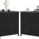 Night Stand Set 2, Mini Dresser Storage Drawers, 20" Height Small Bed Side Furniture End Table, Wooden Top Fabric Cabinet Kids Mini Dresser for Bedroom, Closet, Entryway, College Dorm, Black