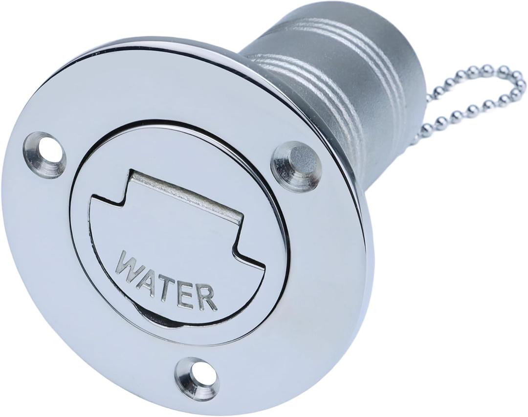 1-1/2" Marine Deck Fill/Filler - Fuel/Water/Waste/Gas/Diesel Boat Tank Filler with Keyless Cap & Screws, Polished Finish 316 Stainless Steel Hardware - for Yacht, Caravan