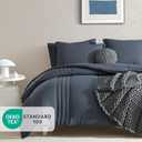 Monbix Queen Comforter Set - 7 Pieces Blue Gray Bed in a Bag Queen Bedding Sets with Comforters, All Seasons Comforter Bed Set with Sheets, Pillowcases & Shams