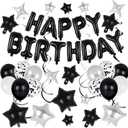 55 Pcs Happy Birthday Balloons Letters Banner with 35 Pcs Star Foil Balloons, 20 Pcs Latex Balloon, 6 Hanging Swirls for Women Men Boys Girls Birthday Party Decorations Set  (Black)