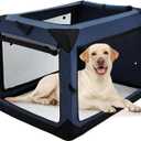 Pettycare 42 Inch Collapsible Dog Crate for Large Dogs, 4-Door Foldable Soft Side Kennel with Chew Proof Mesh Windows, Indoor & Outdoor Travel Crate, Navy Blue