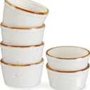 ONEMORE Ramekins 4 oz, Oven Safe Creme Brulee Ramekin Set of 6 for Baking, Speckled Ceramic Souffle Dishes with Brown Rim for Pudding Ice Cream, Porcelain Custard Cups Mini Bowls - Creamy White
