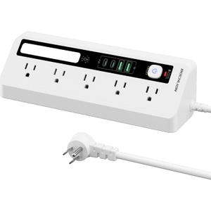 Desk Extension Lead with USB Slots, BOCHLION 2 USB C and 2 USB A Ports Power Socket with Night Light, 5 Way Plug Extension Socket Surge Protector, Desktop Power Strip 1.8M for Home Office (White)